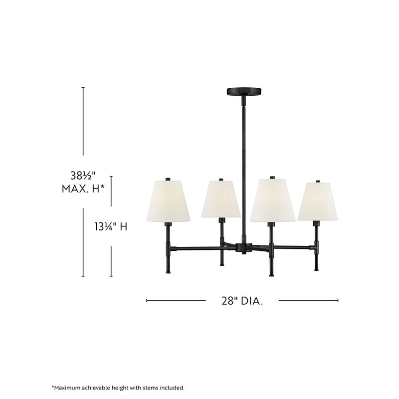 Lark Beale 28in 4-Light Chandelier | Classic Black Steel and White Linen Shade | Living Room & Dining Room | 28 x 28 x 13 in | Model 83774BK