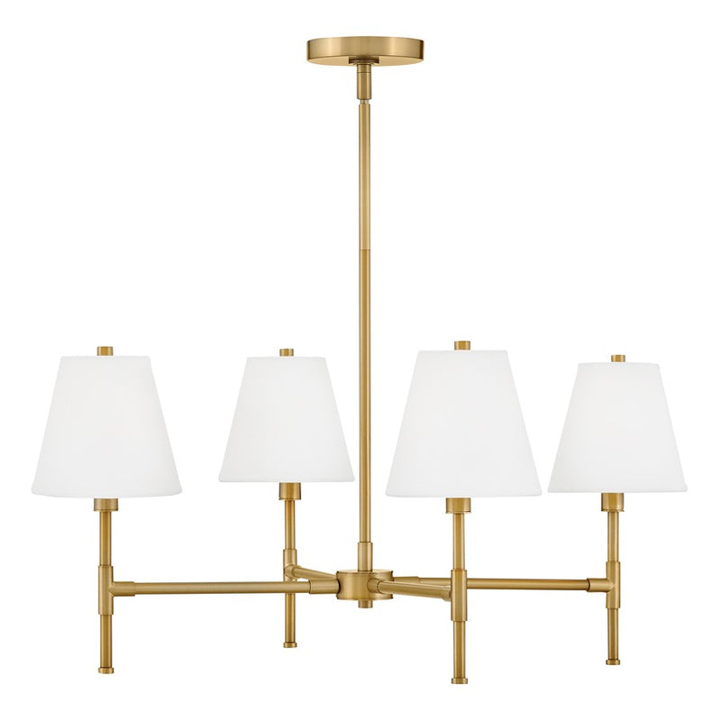 Lark Beale 28in 4-Light Chandelier | Classic Lacquered Brass Steel and White Linen Shade | Kitchen Island & Dining Room | 28 x 28 x 13 in | Model 83774LCB