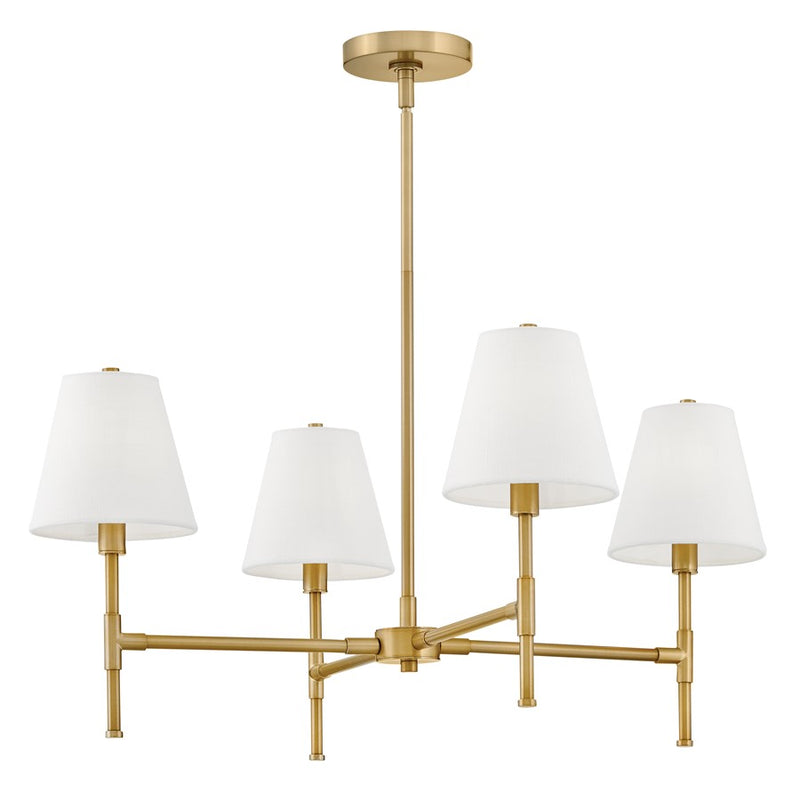 Lark Beale 28in 4-Light Chandelier | Classic Lacquered Brass Steel and White Linen Shade | Kitchen Island & Dining Room | 28 x 28 x 13 in | Model 83774LCB
