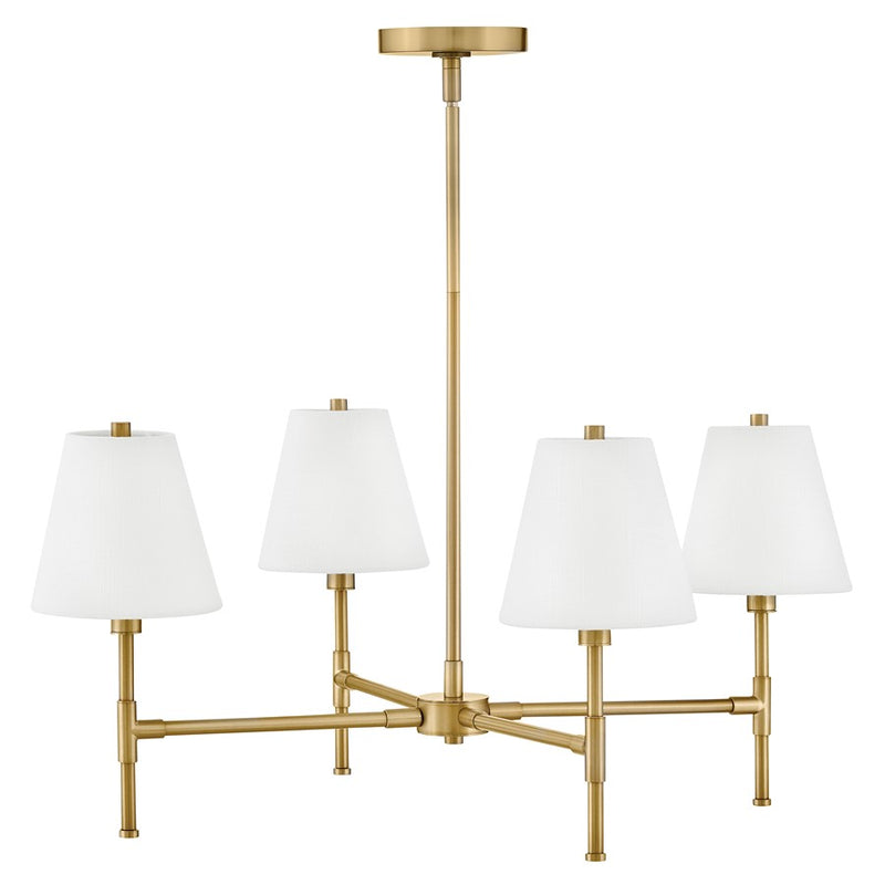 Lark Beale 28in 4-Light Chandelier | Classic Lacquered Brass Steel and White Linen Shade | Kitchen Island & Dining Room | 28 x 28 x 13 in | Model 83774LCB