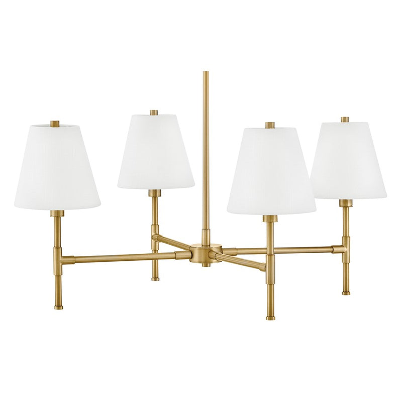 Lark Beale 28in 4-Light Chandelier | Classic Lacquered Brass Steel and White Linen Shade | Kitchen Island & Dining Room | 28 x 28 x 13 in | Model 83774LCB