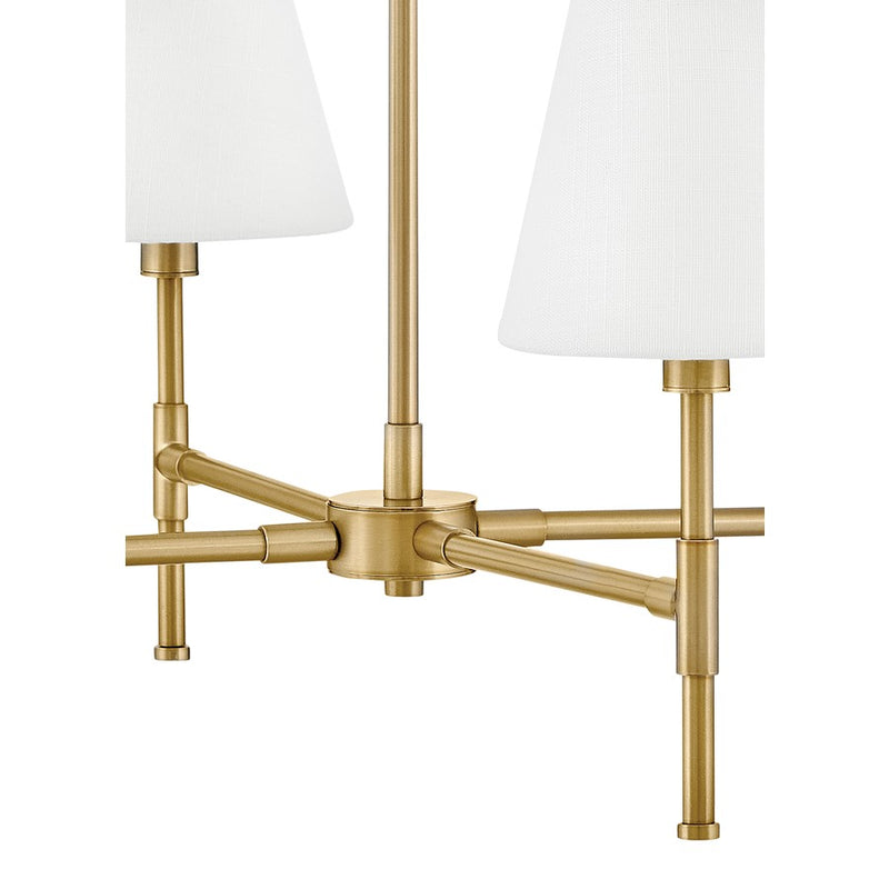 Lark Beale 28in 4-Light Chandelier | Classic Lacquered Brass Steel and White Linen Shade | Kitchen Island & Dining Room | 28 x 28 x 13 in | Model 83774LCB
