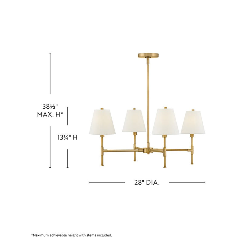 Lark Beale 28in 4-Light Chandelier | Classic Lacquered Brass Steel and White Linen Shade | Kitchen Island & Dining Room | 28 x 28 x 13 in | Model 83774LCB
