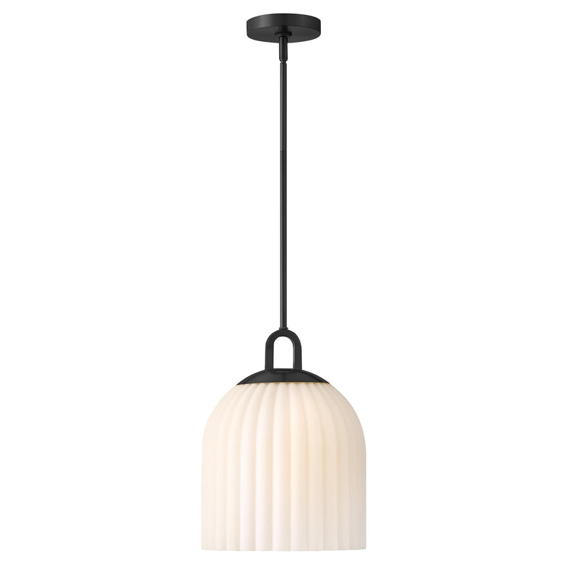 Hinkley Paige 11in 1-Light Pendant | Transitional Black Steel and Etched Opal Glass | Kitchen Island & Dining Room | 11 x 11 x 14 in | Model 83897BK