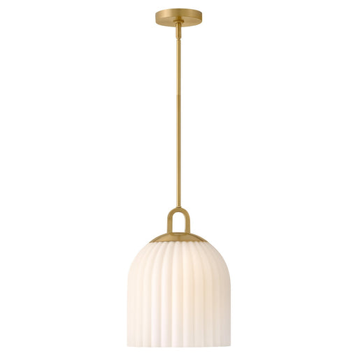 Hinkley Paige 11in 1-Light Pendant | Transitional Lacquered Brass Steel and Etched Opal Glass | Kitchen Island & Dining Room | 11 x 11 x | Model 83897LCB