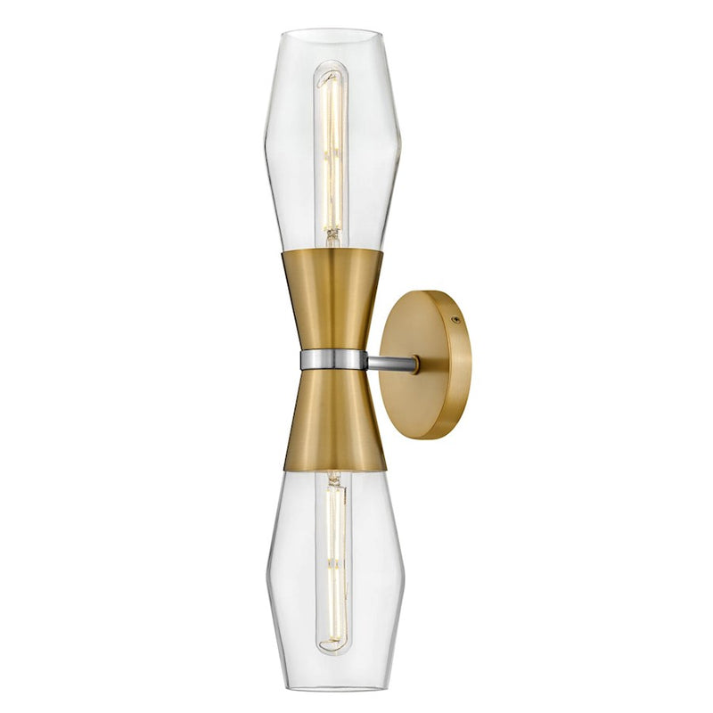 Lark Livie 2 Light Large Sconce, Lacquered Brass/Clear