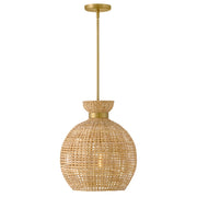 Hinkley Effie 15in 1-Light Pendant | Coastal Lacquered Brass Steel and Light Natural Rattan | Kitchen Island & Dining Room | 15 x 15 x 17 | Model 84164LCB