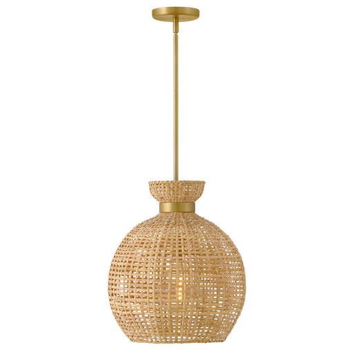 Hinkley Effie 15in 1-Light Pendant | Coastal Lacquered Brass Steel and Light Natural Rattan | Kitchen Island & Dining Room | 15 x 15 x 17 | Model 84164LCB