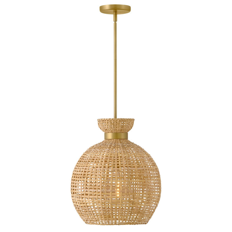 Hinkley Effie 15in 1-Light Pendant | Coastal Lacquered Brass Steel and Light Natural Rattan | Kitchen Island & Dining Room | 15 x 15 x 17 | Model 84164LCB