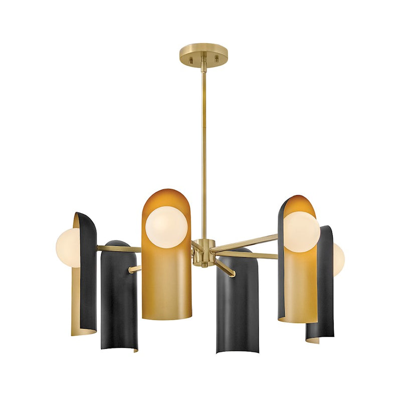 Lark Zuri 6Lt 30" Single Tier Chandelier, Brass/Cased Opal/Black
