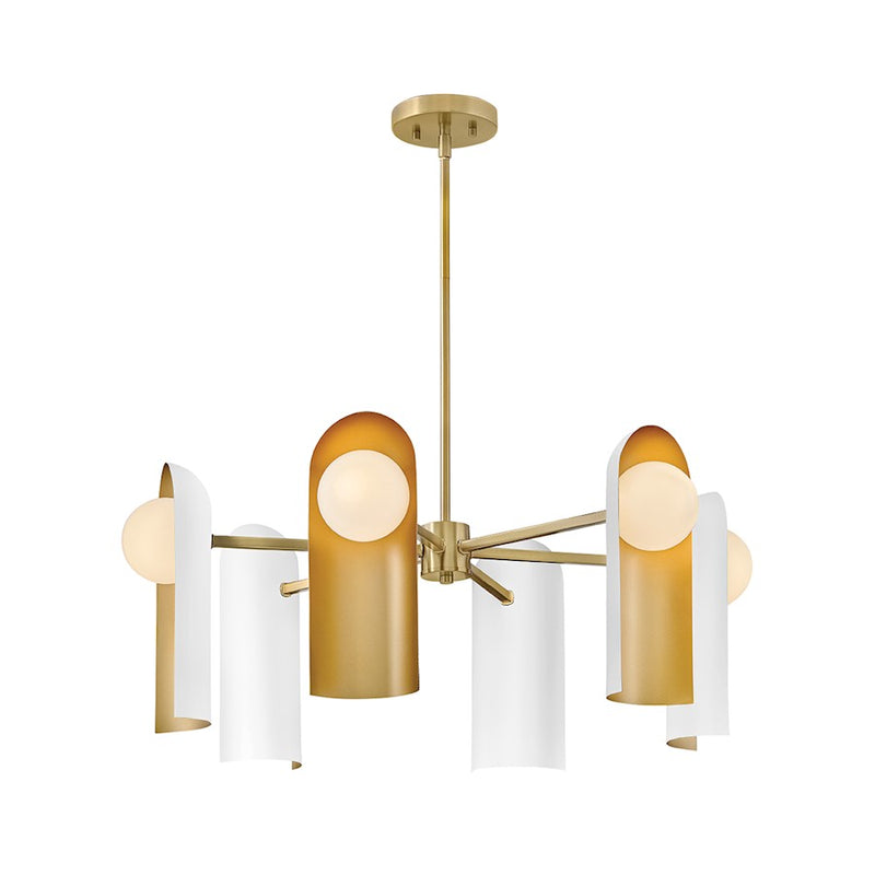Lark Zuri 6Lt 30" Single Tier Chandelier, Brass/Opal/Satin White