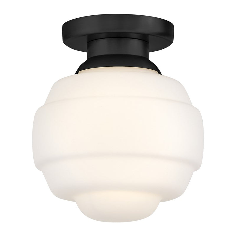 Lark Penny 9in 1-Light Flush Mount | Classic Black Steel and Etched Opal Glass | Hallway & Bedroom | 9 x 9 x 10 in | Model 84321BK