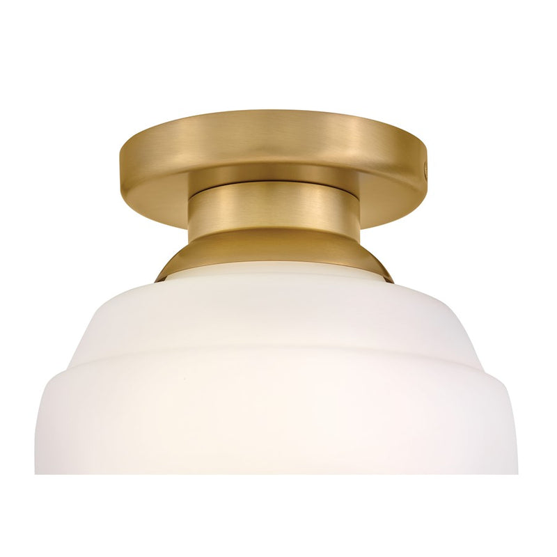 Lark Penny 9in 1-Light Flush Mount | Classic Lacquered Brass Steel and Etched Opal Glass | Hallway & Bedroom | 9 x 9 x 10 in | Model 84321LCB