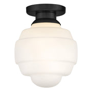 Lark Penny 1 Light Small Flush Mount, Black/Etched Opal - 84323BK