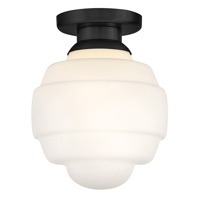 Lark Penny 1 Light Small Flush Mount, Black/Etched Opal - 84323BK