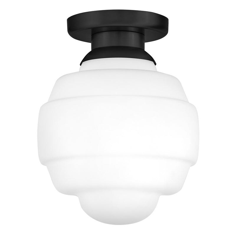 Lark Penny 1 Light Small Flush Mount, Black/Etched Opal
