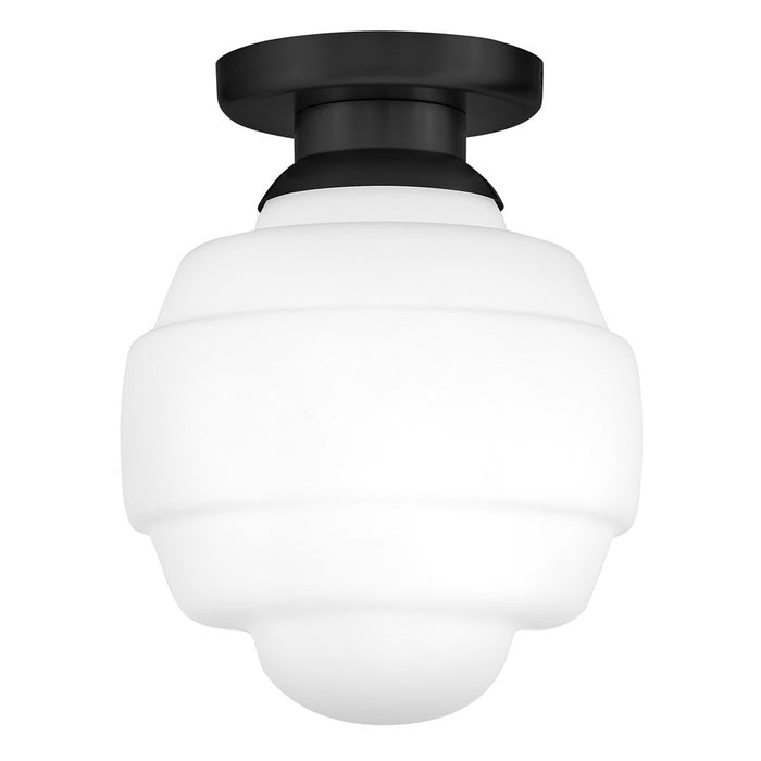 Lark Penny 1 Light Small Flush Mount, Black/Etched Opal