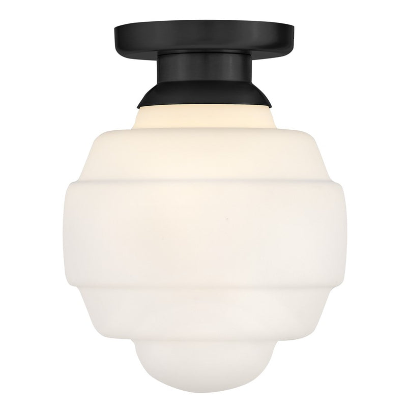 Lark Penny 12in 1-Light Flush Mount | Classic Black Steel and Etched Opal Glass | Hallway & Bedroom | 12 x 12 x 15 in | Model 84323BK