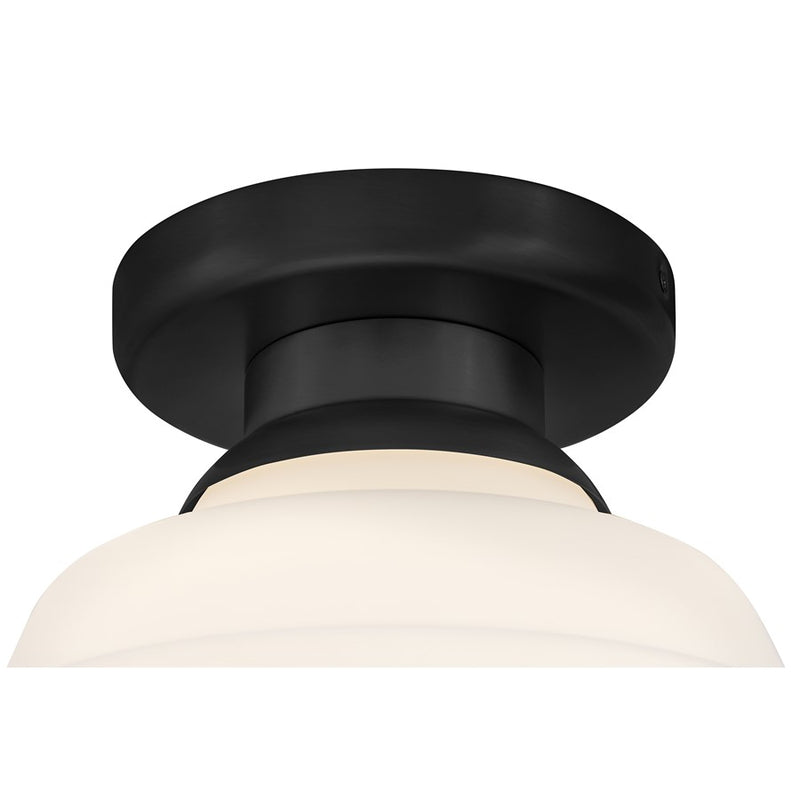 Lark Penny 12in 1-Light Flush Mount | Classic Black Steel and Etched Opal Glass | Hallway & Bedroom | 12 x 12 x 15 in | Model 84323BK