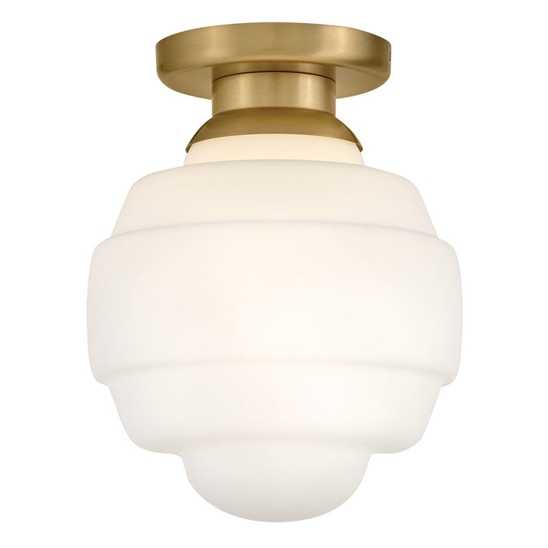 Lark Penny 12in 1-Light Flush Mount | Classic Lacquered Brass Steel and Etched Opal Glass | Entryway & Hallway | 12 x 12 x 15 in | Model 84323LCB
