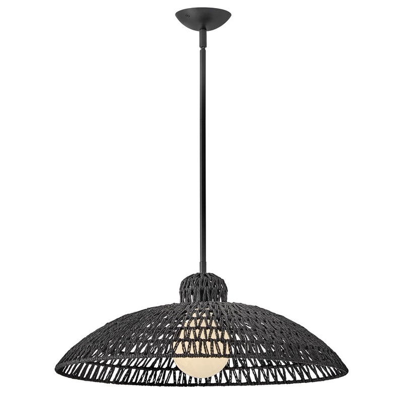 Lark Pismo 24in 1-Light Pendant | Coastal Black Steel and Natural Rattan | Kitchen Island & Dining Room | 24 x 24 x 9 in | Model 84337BK
