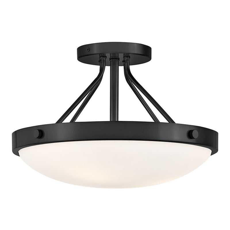 Lark Gus 14in 3-Light Semi-Flush Mount | Transitional Black Steel and Etched Opal Glass | Entryway & Hallway | 14 x 14 x 9 in | Model 84363BK