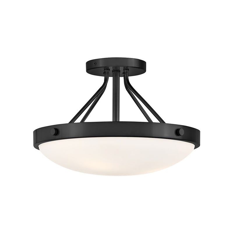 Lark Gus 14in 3-Light Semi-Flush Mount | Transitional Black Steel and Etched Opal Glass | Entryway & Hallway | 14 x 14 x 9 in | Model 84363BK