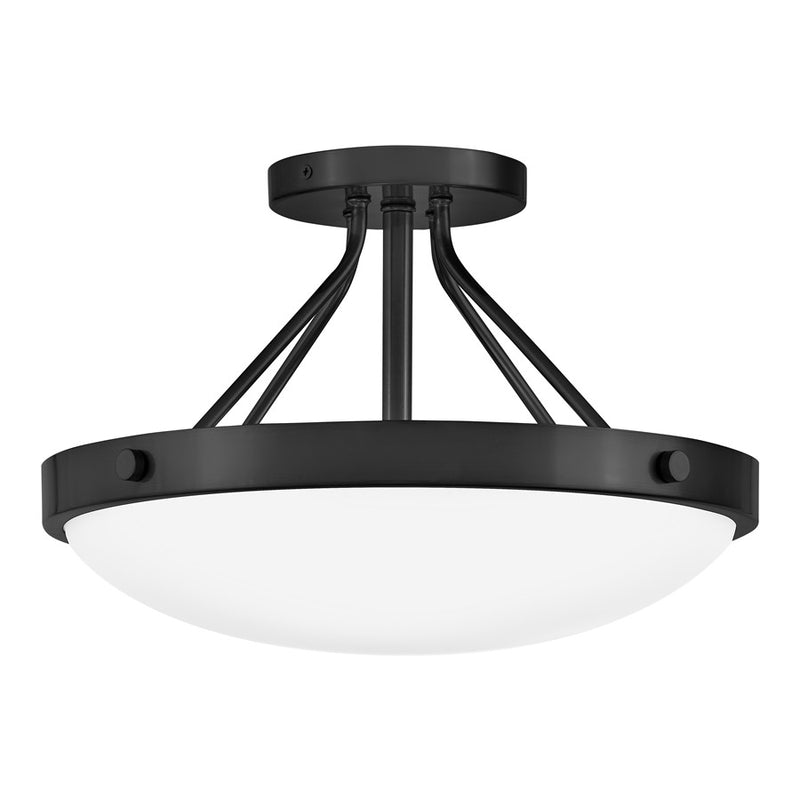 Lark Gus 14in 3-Light Semi-Flush Mount | Transitional Black Steel and Etched Opal Glass | Entryway & Hallway | 14 x 14 x 9 in | Model 84363BK