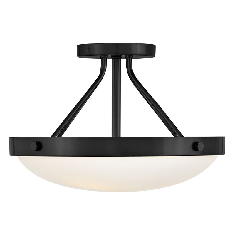 Lark Gus 14in 3-Light Semi-Flush Mount | Transitional Black Steel and Etched Opal Glass | Entryway & Hallway | 14 x 14 x 9 in | Model 84363BK
