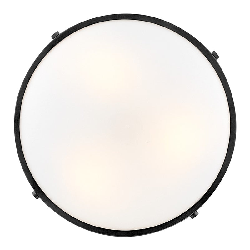 Lark Gus 14in 3-Light Semi-Flush Mount | Transitional Black Steel and Etched Opal Glass | Entryway & Hallway | 14 x 14 x 9 in | Model 84363BK
