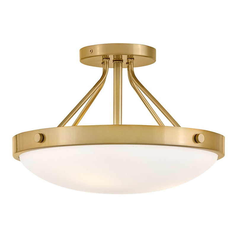Lark Gus 14in 3-Light Semi-Flush Mount | Transitional Gold Steel and Etched Opal Glass | Entryway & Hallway | 14 x 14 x 9 in | Model 84363GO