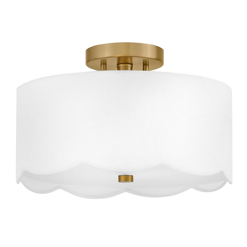 Lark Bliss 14in 2-Light Semi-Flush Mount | Classic Lacquered Brass Steel and Off-White Linen Shade | Living Room & Bedroom Hallway | 14 x | Model 84381LCB