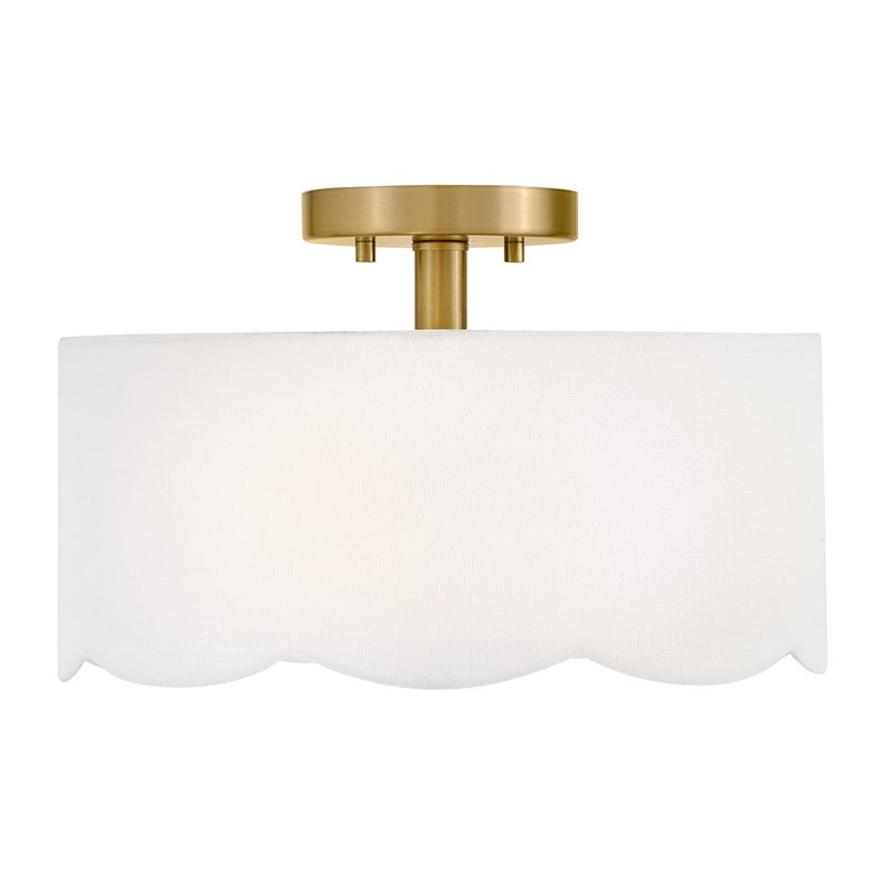 Lark Bliss 14in 2-Light Semi-Flush Mount | Classic Lacquered Brass Steel and Off-White Linen Shade | Living Room & Bedroom Hallway | 14 x | Model 84381LCB