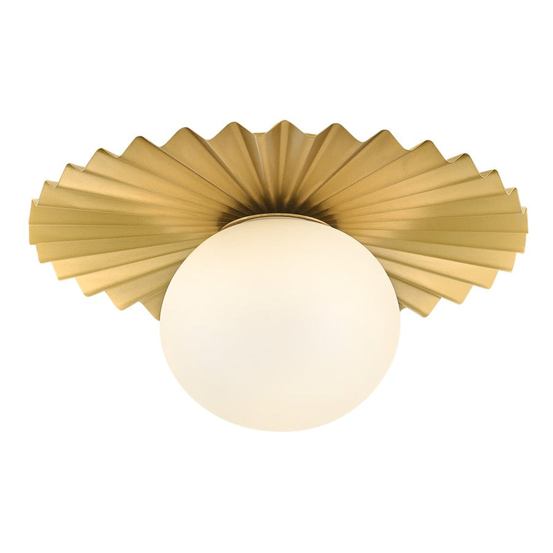 Lark Stevie 1-Light Small Flush Mount | Modern Lacquered Brass Steel and Etched Opal Glass | Bedroom & Hallway Accent Light | 9 x 9 x 5 in | Model 84391LCB