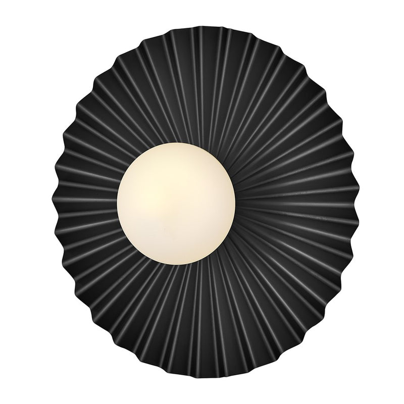 Lark Stevie 13in 1-Light Flush Mount | Modern Black Steel and Etched Opal Glass | Bedroom & Hallway | 13 x 13 x 5 in | Model 84393BK