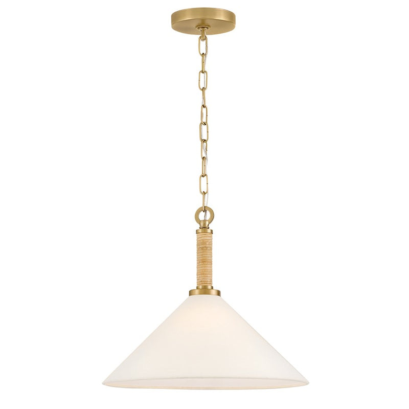 Lark Cove 16in 1-Light Pendant | Coastal Lacquered Brass Steel and Off-White Linen Shade | Kitchen Island & Dining Room | 16 x 16 x 14 in | Model 84417LCB