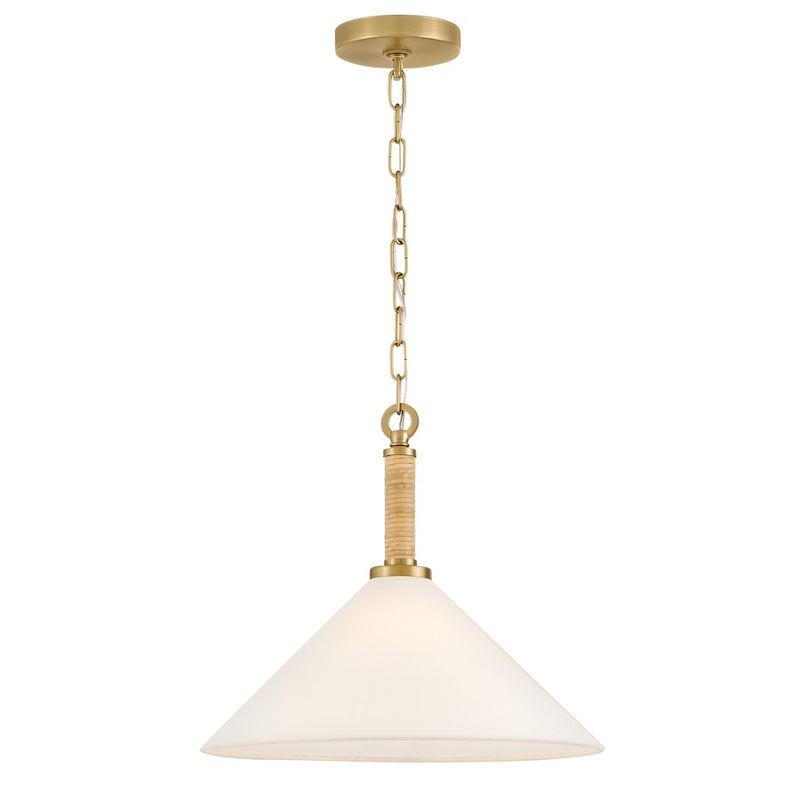 Lark Cove 16in 1-Light Pendant | Coastal Lacquered Brass Steel and Off-White Linen Shade | Kitchen Island & Dining Room | 16 x 16 x 14 in | Model 84417LCB
