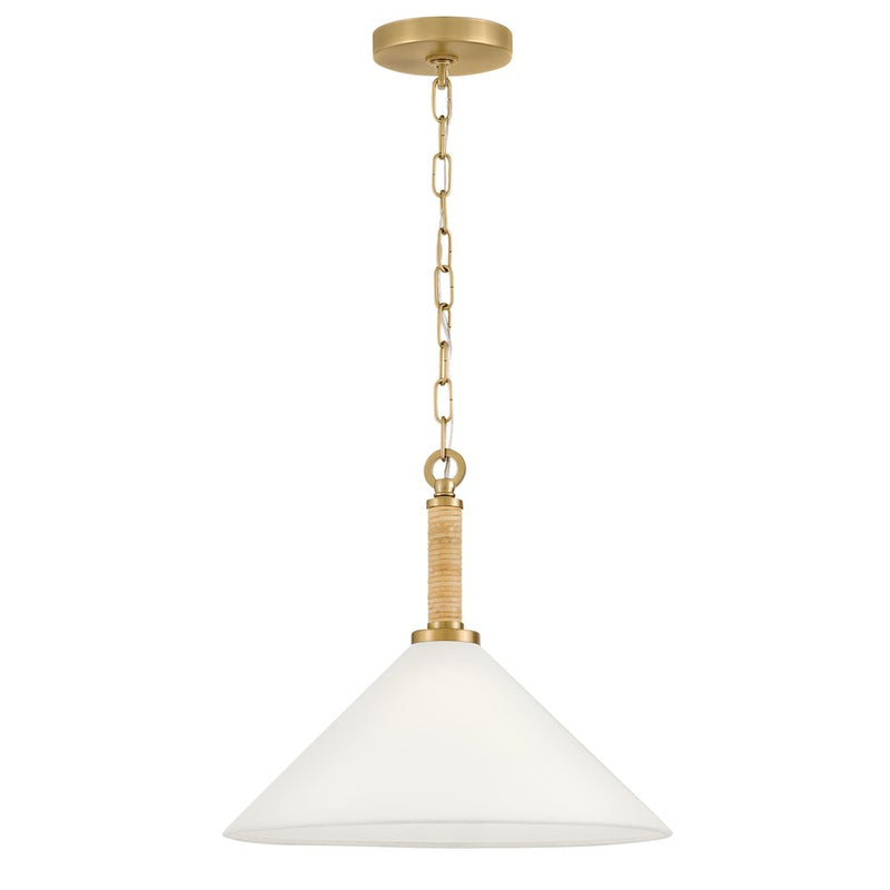 Lark Cove 16in 1-Light Pendant | Coastal Lacquered Brass Steel and Off-White Linen Shade | Kitchen Island & Dining Room | 16 x 16 x 14 in | Model 84417LCB