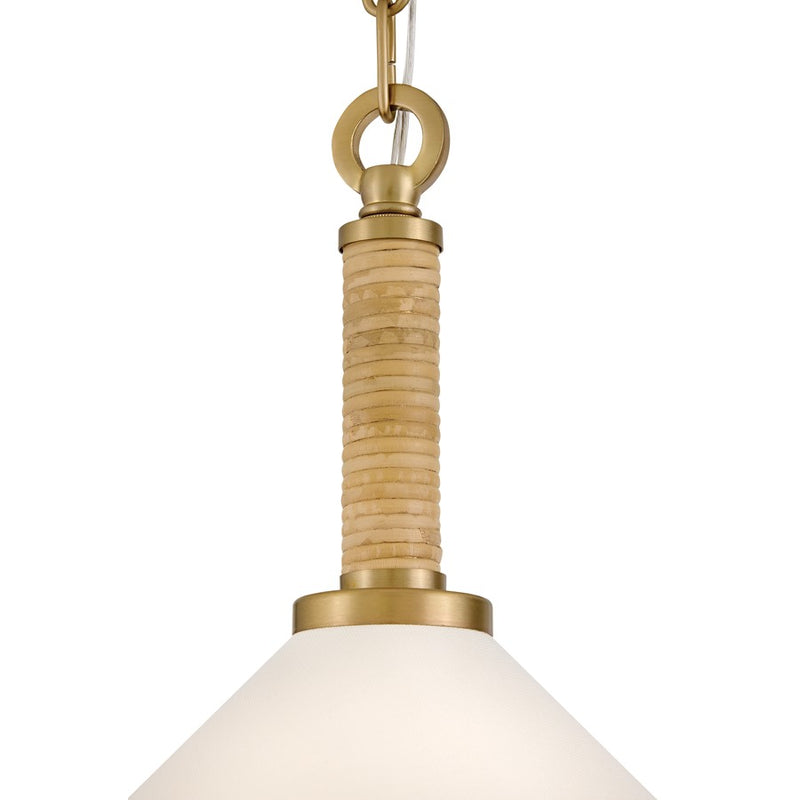 Lark Cove 16in 1-Light Pendant | Coastal Lacquered Brass Steel and Off-White Linen Shade | Kitchen Island & Dining Room | 16 x 16 x 14 in | Model 84417LCB