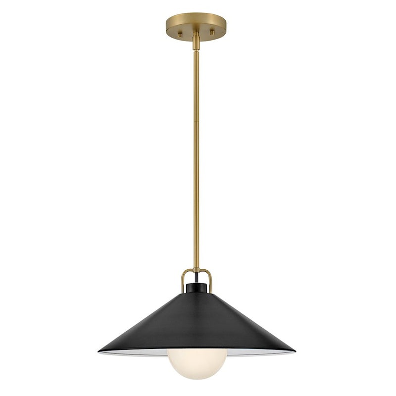 Lark Milo 7in 1-Light Pendant | Classic Lacquered Brass and Black Steel with White Interior | Kitchen Island & Dining Room | 16 x 16 x | Model 84437LCB-BK