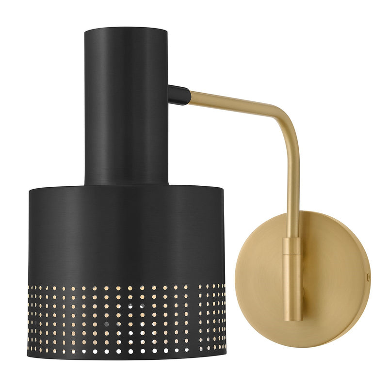 Hinkley Lark Casey 1-Light Wall Sconce | Modern Lacquered Brass Steel and Perforated Metal Shade | Bedroom & Living Room Reading Light | Model 84620LCB-BK