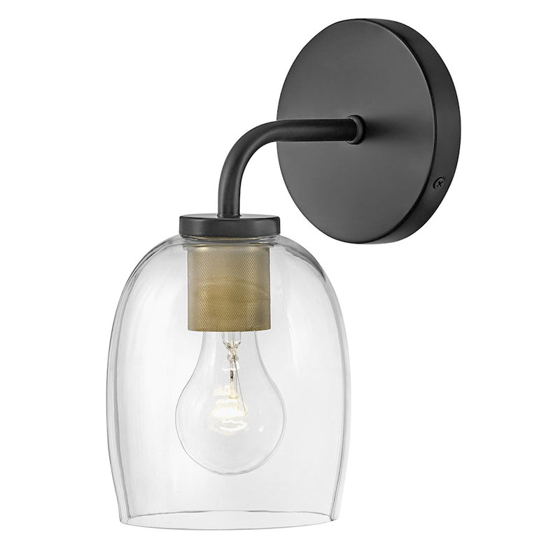 Lark Percy 1-Light Wall Sconce | Transitional Lacquered Brass Steel and Clear Glass | Bathroom Vanity & Powder Room | 7.25 x 5.25 x 11 | Model 85010LCB