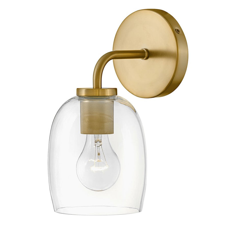 Lark Percy 1-Light Wall Sconce | Transitional Lacquered Brass Steel and Clear Glass | Bathroom Vanity & Powder Room | 7.25 x 5.25 x 11 | Model 85010LCB
