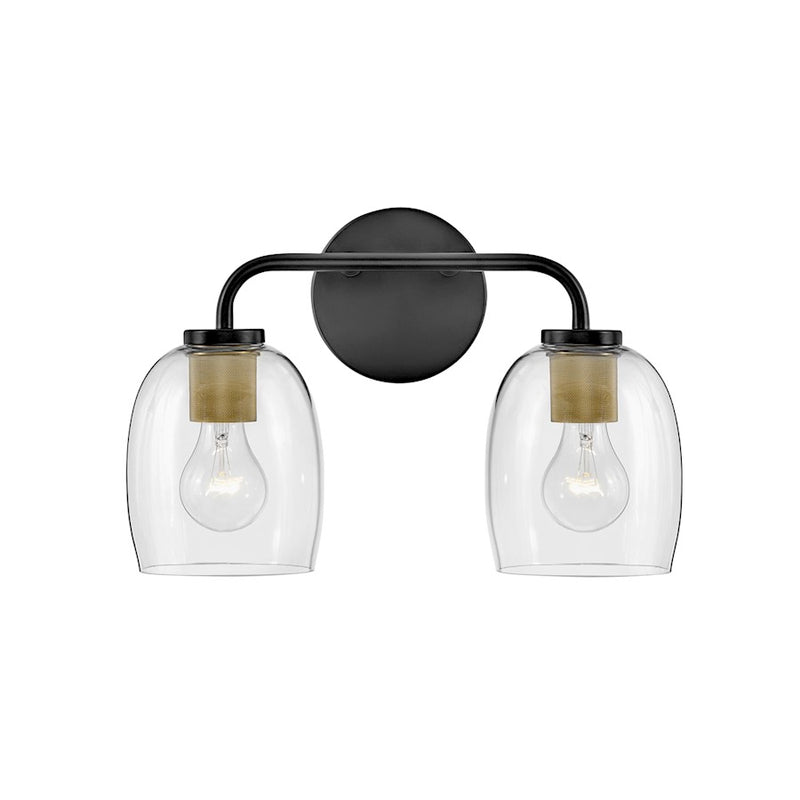 Lark Percy 15in 2-Light Vanity Light | Transitional Lacquered Brass Steel and Clear Glass | Bathroom Vanity | 7 x 15 x 10 in | Model 85012LCB