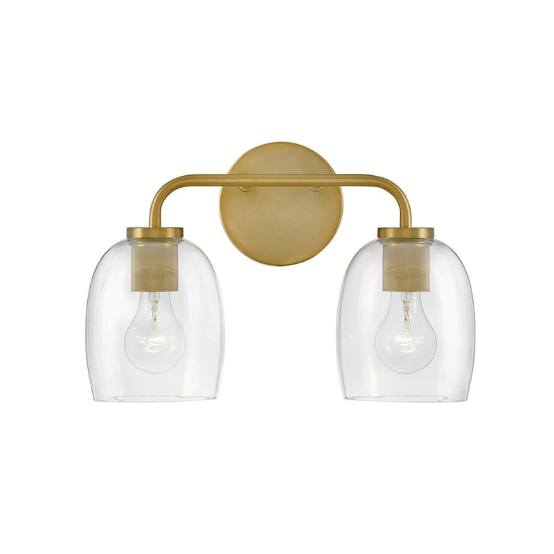 Lark Percy 15in 2-Light Vanity Light | Transitional Lacquered Brass Steel and Clear Glass | Bathroom Vanity | 7 x 15 x 10 in | Model 85012LCB