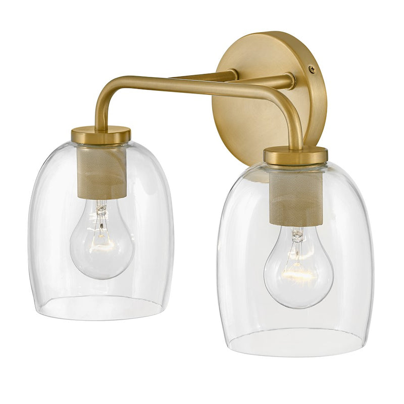 Lark Percy 15in 2-Light Vanity Light | Transitional Lacquered Brass Steel and Clear Glass | Bathroom Vanity | 7 x 15 x 10 in | Model 85012LCB