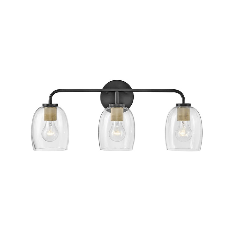 Lark Percy 24in 3-Light Vanity Light | Transitional Lacquered Brass Steel and Clear Glass | Bathroom Vanity | 7 x 24 x 10 in | Model 85013LCB