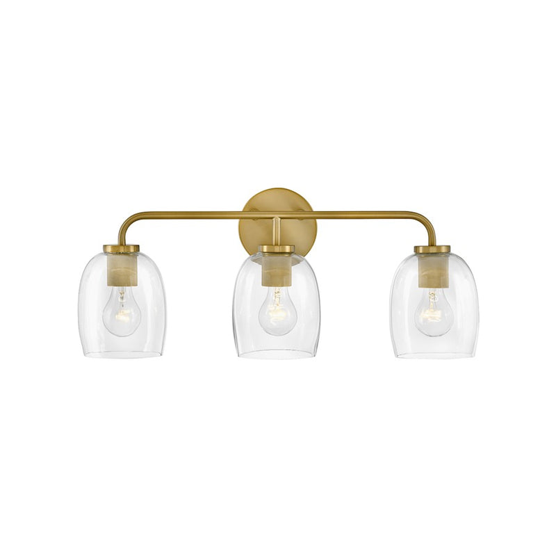 Lark Percy 24in 3-Light Vanity Light | Transitional Lacquered Brass Steel and Clear Glass | Bathroom Vanity | 7 x 24 x 10 in | Model 85013LCB