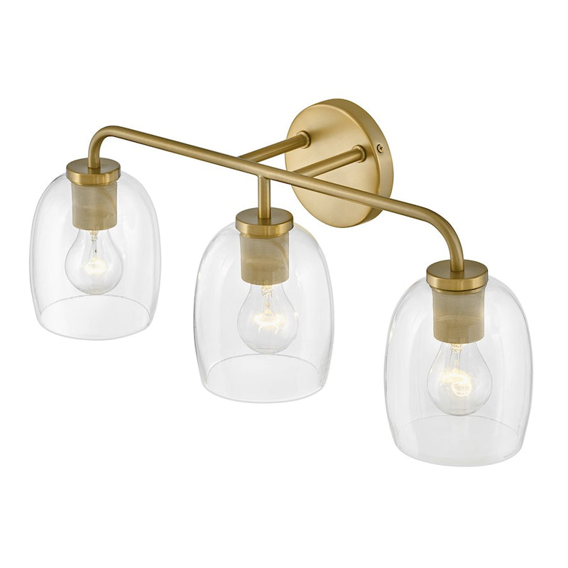 Lark Percy 24in 3-Light Vanity Light | Transitional Lacquered Brass Steel and Clear Glass | Bathroom Vanity | 7 x 24 x 10 in | Model 85013LCB