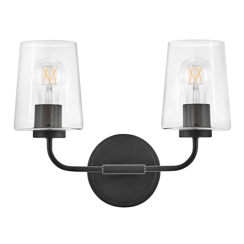 Lark Lighting Kline 3-Light Bath Vanity Light | Black Finish | Clear Glass Shade | Transitional Vanity Light Above the Bathroom Mirror | 853452BK-CL